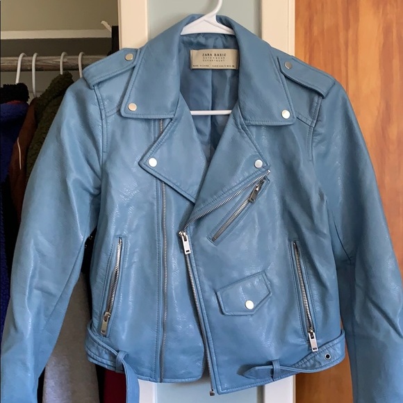 Zara blue faux leather moto jacket - Picture 3 of 3